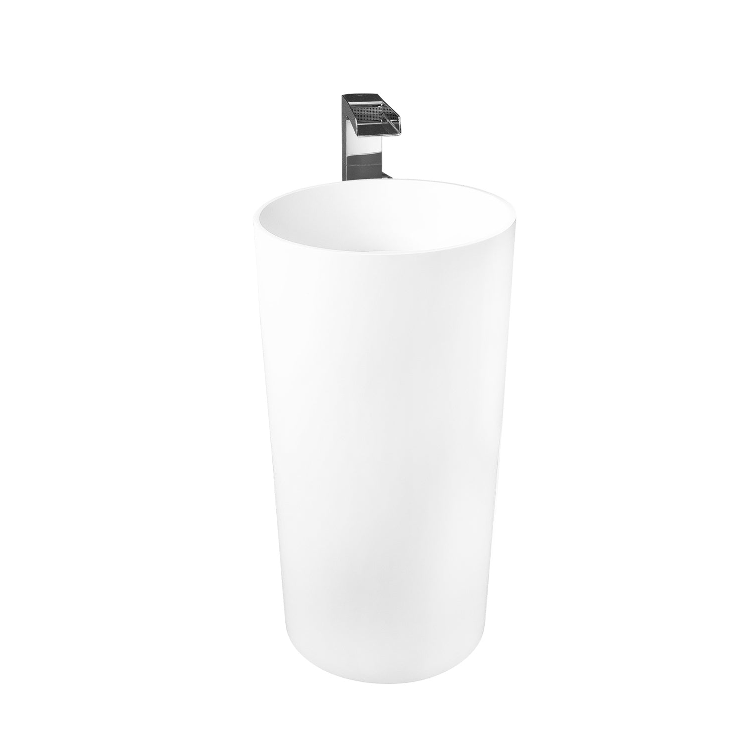 DAX Solid Surface Round Pedestal Freestanding Bathroom Sink, White Matte Finish, 17-3/4 x 17-3/4 x 32-7/8 Inches (DAX-AB-1381)
