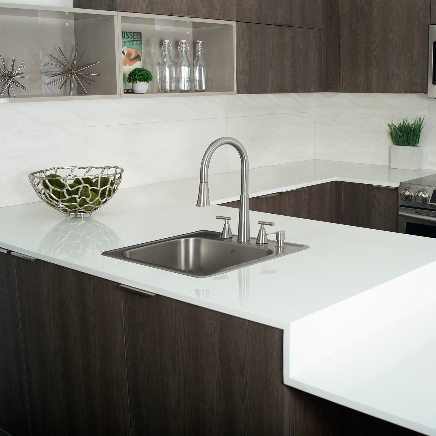 DAX Single Bowl Top Mount Kitchen Sink, 20 Gauge Stainless Steel, Brushed Finish , 25 x 22 x 8 Inches (DAX-OM-2522)