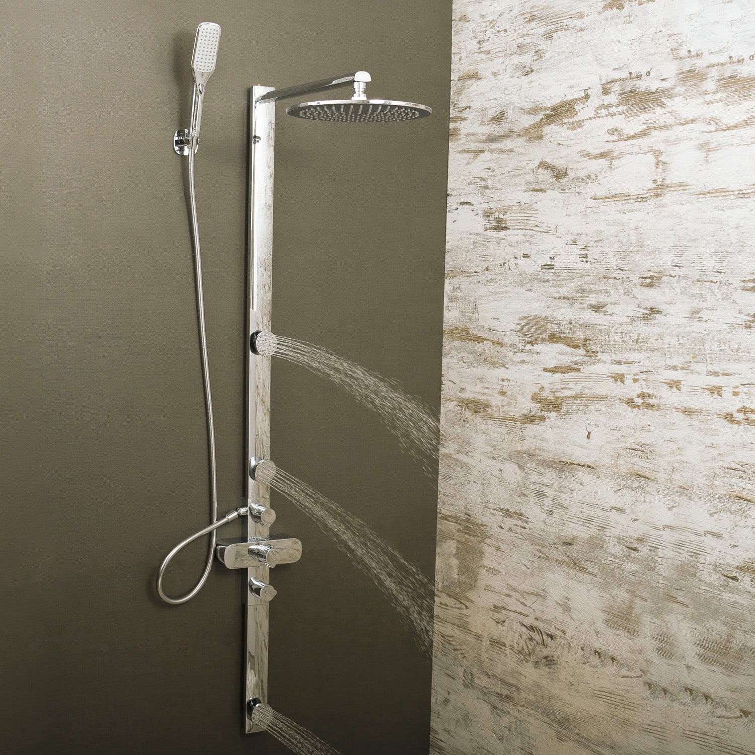 DAX Shower System with Round Rain Shower Head, 3 Nozzles, Hand Shower and Individual Controls, Wall Mount, Brass Body, Chrome Finish (DAX-FH8452-675)