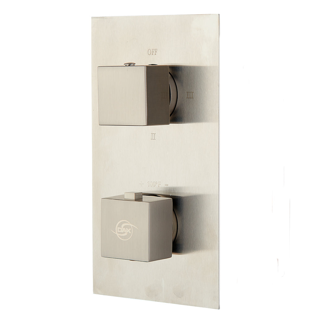 DAX Square Concealed Valve. thermostatic Mixer with 2/3 Function Diverter. Brushed Nickel Finish (DAX-1054-SQ-BN)