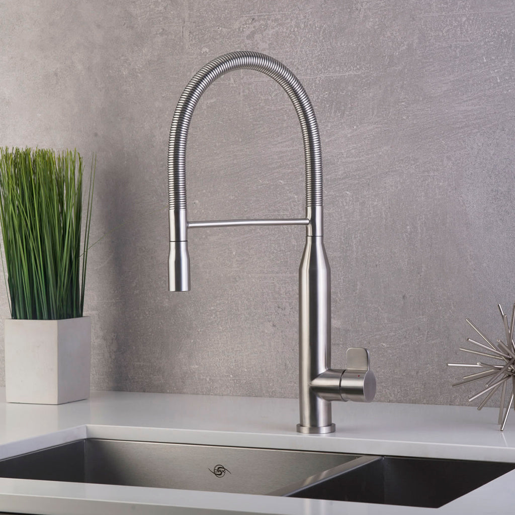 DAX Single Handle Pull Down Kitchen Faucet, Stainless Steel Shower Head and Body, Brushed Finish, Size 9-1/16 x 19-5/16 Inches (DAX-S1095A)
