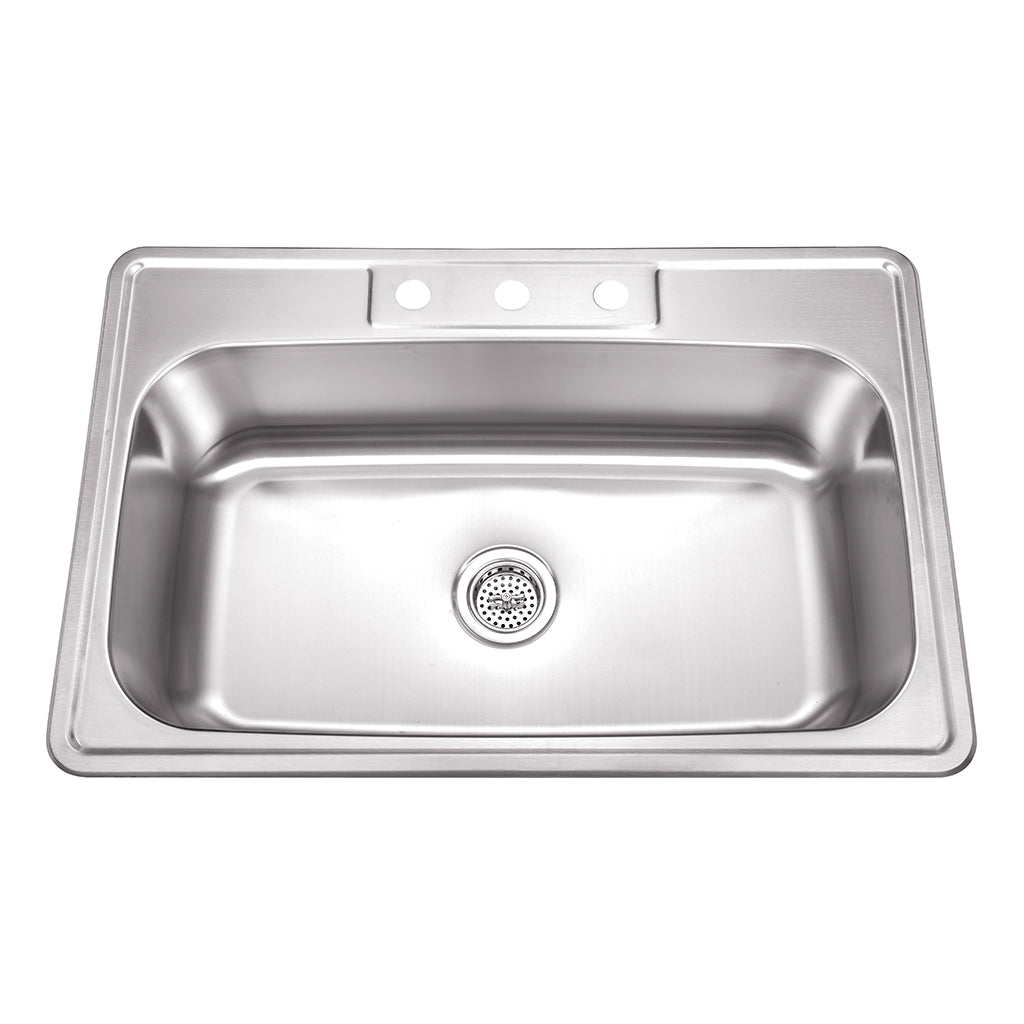 DAX  Single Bowl Top Mount Kitchen Sink, 20 Gauge Stainless Steel, Brushed Finish , 33 x 22 x 8-5/8 Inches (DAX-OM-3323)
