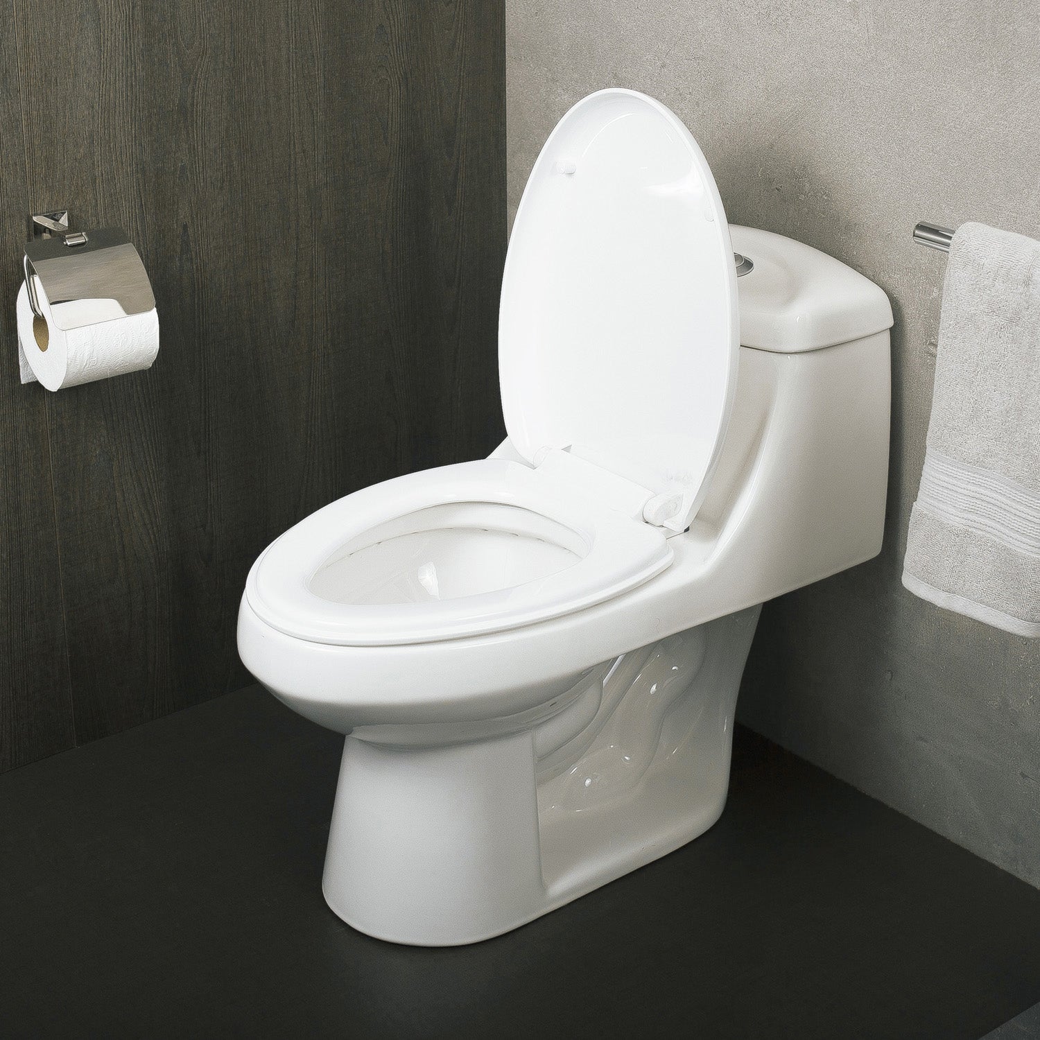 DAX One Piece Oval Toilet with Soft Closing Seat and Dual Flush High-Efficiency, Porcelain, White Finish, Height 25-1/2 Inches (BSN-11)