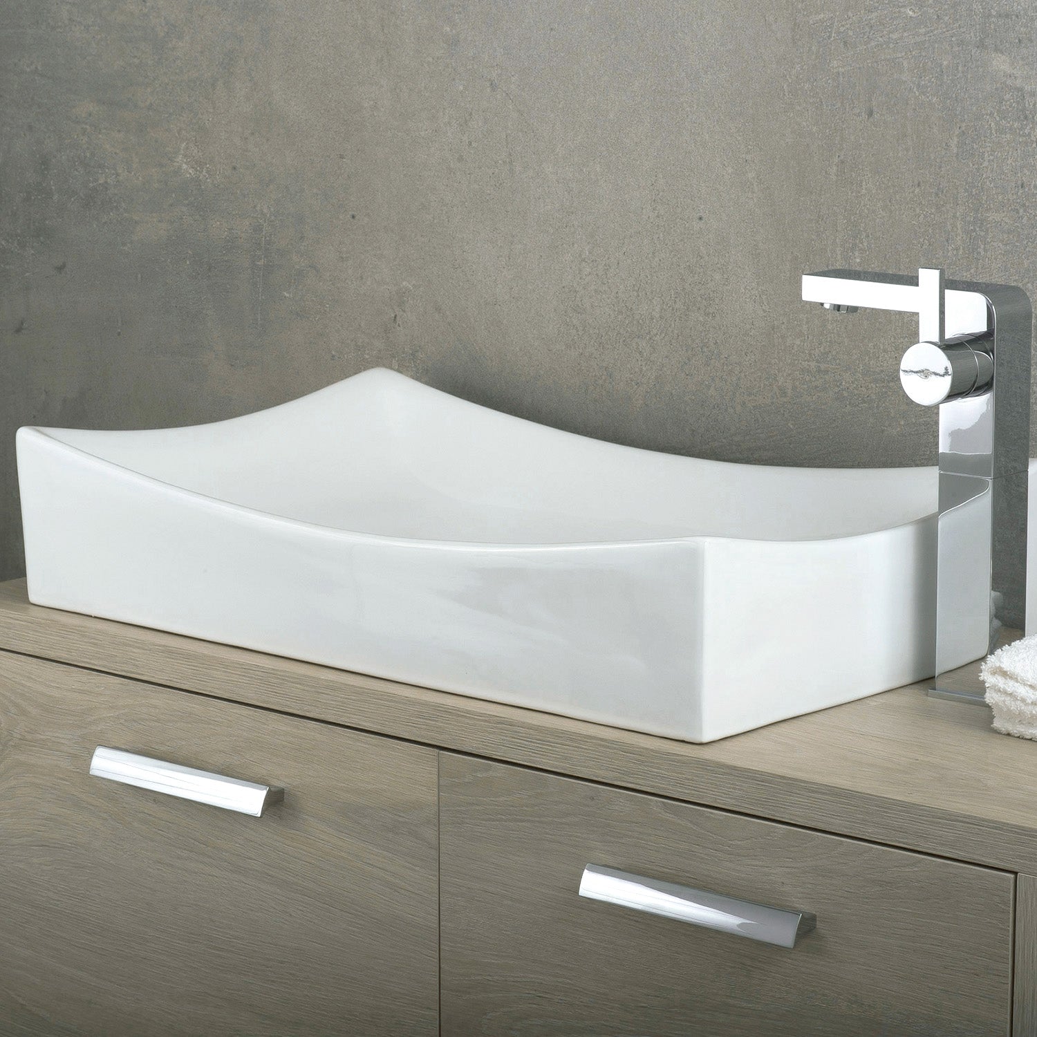 DAX Ceramic Rectangle Single Bowl Bathroom Vessel Sink, White Finish, 25-3/4 x 15-1/2 x 5-1/4 Inches (BSN-280B)