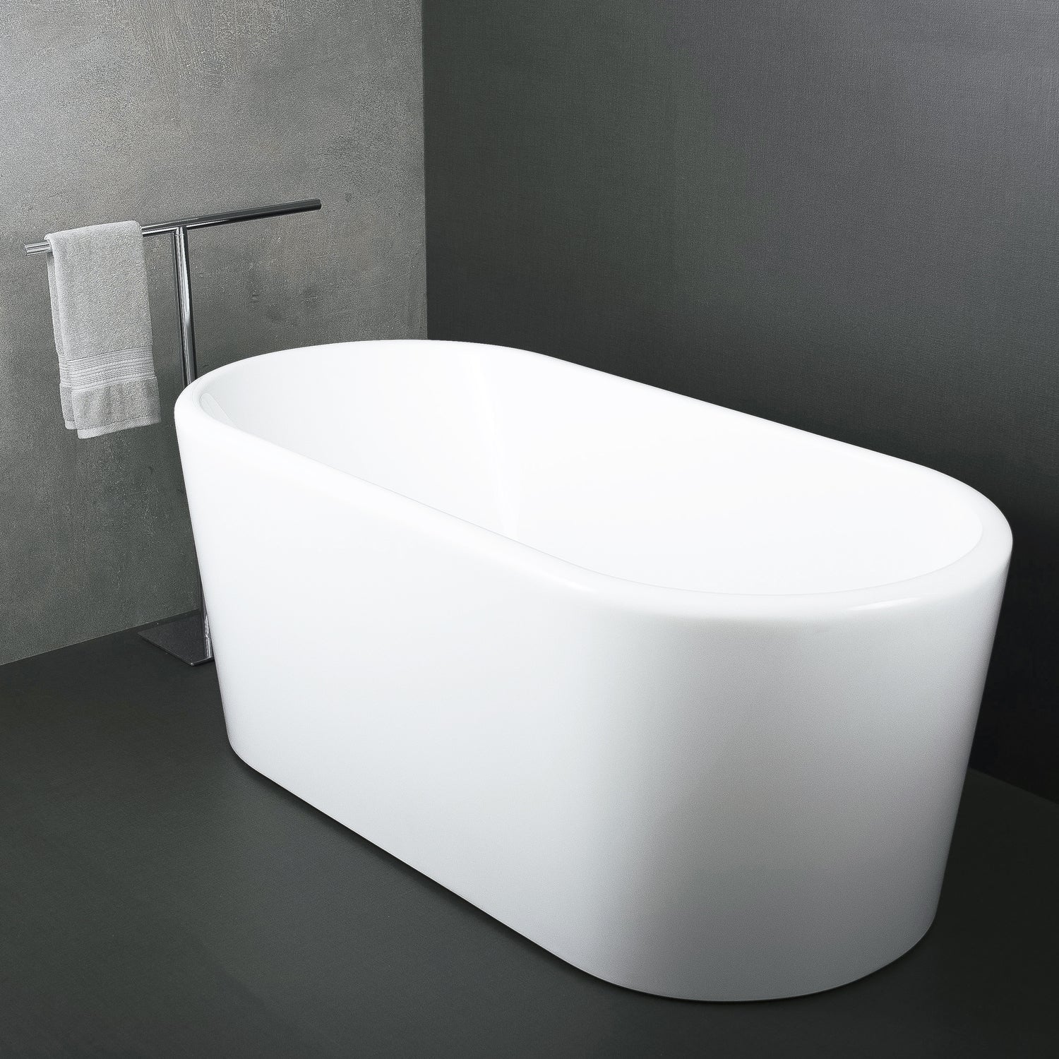 DAX Oval Freestanding High Gloss Acrylic Bathtub with Central Drain and Overflow, Stainless Steel Frame, 59-1/16 x 22-13/16 x 27-9/16 Inches (BT-8062)