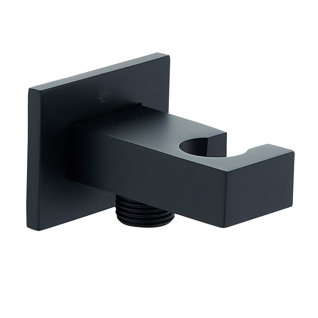 Soporte de ducha de mano cuadrado de latón Dax con conector de manguera acabado negro mate (DAX-078-BL)