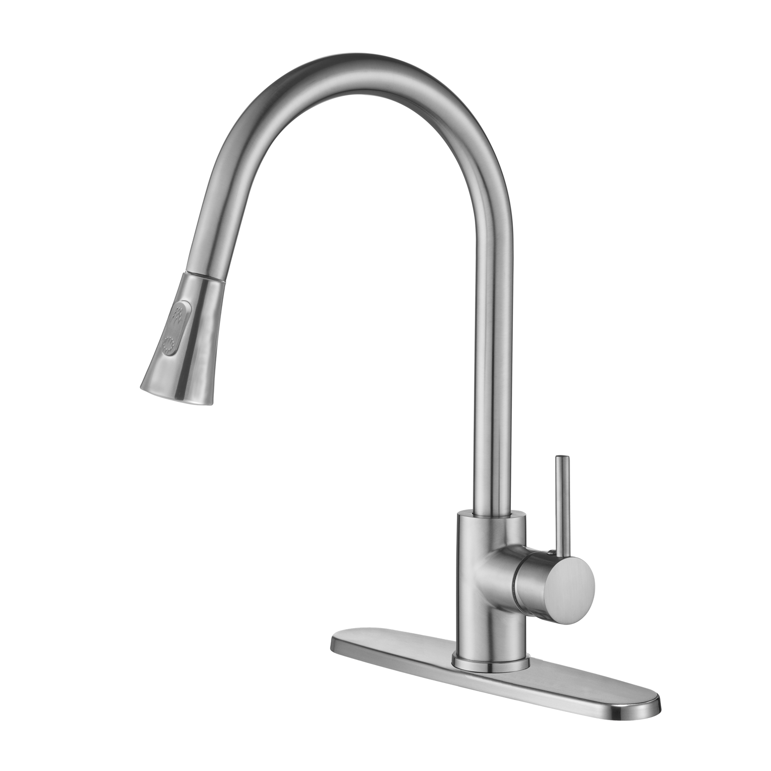 DAX Single Handle Pull Down Kitchen Faucet with Dual Sprayer and Deck Plate, Brushed Nickel Finish (DAX-8880)
