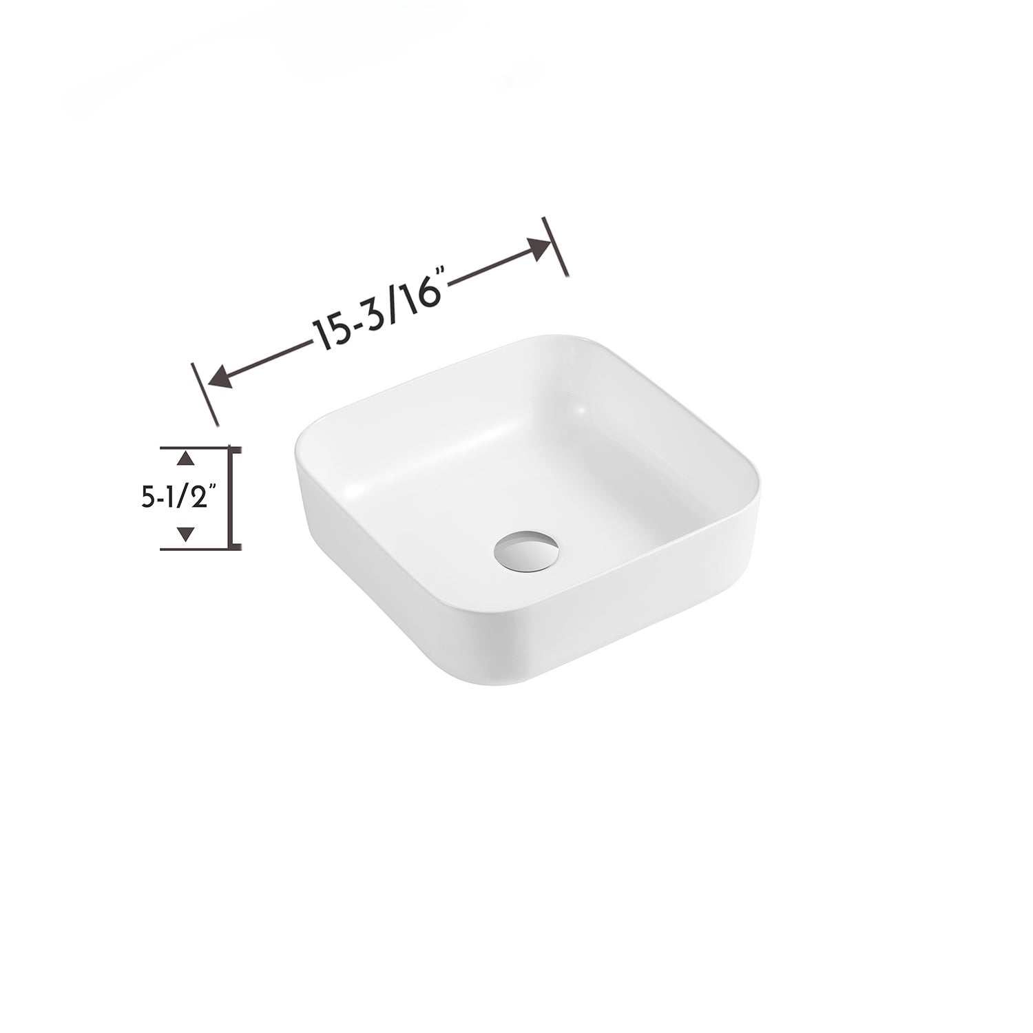 DAX Ceramic Square Bathroom Vessel Basin White Glossy - (15" x 15") (DAX-CL1282-WG)