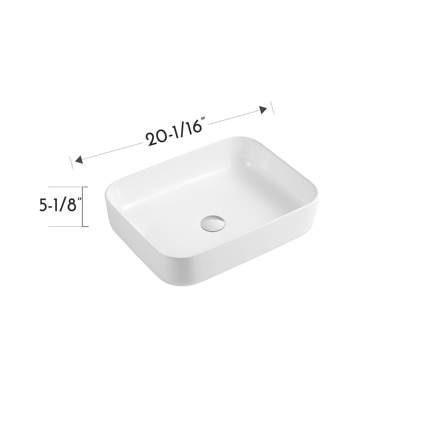DAX Ceramic Rectangle Bathroom Vessel Basin White Glossy - (20" x 16.5") (DAX-CL1285-WG)