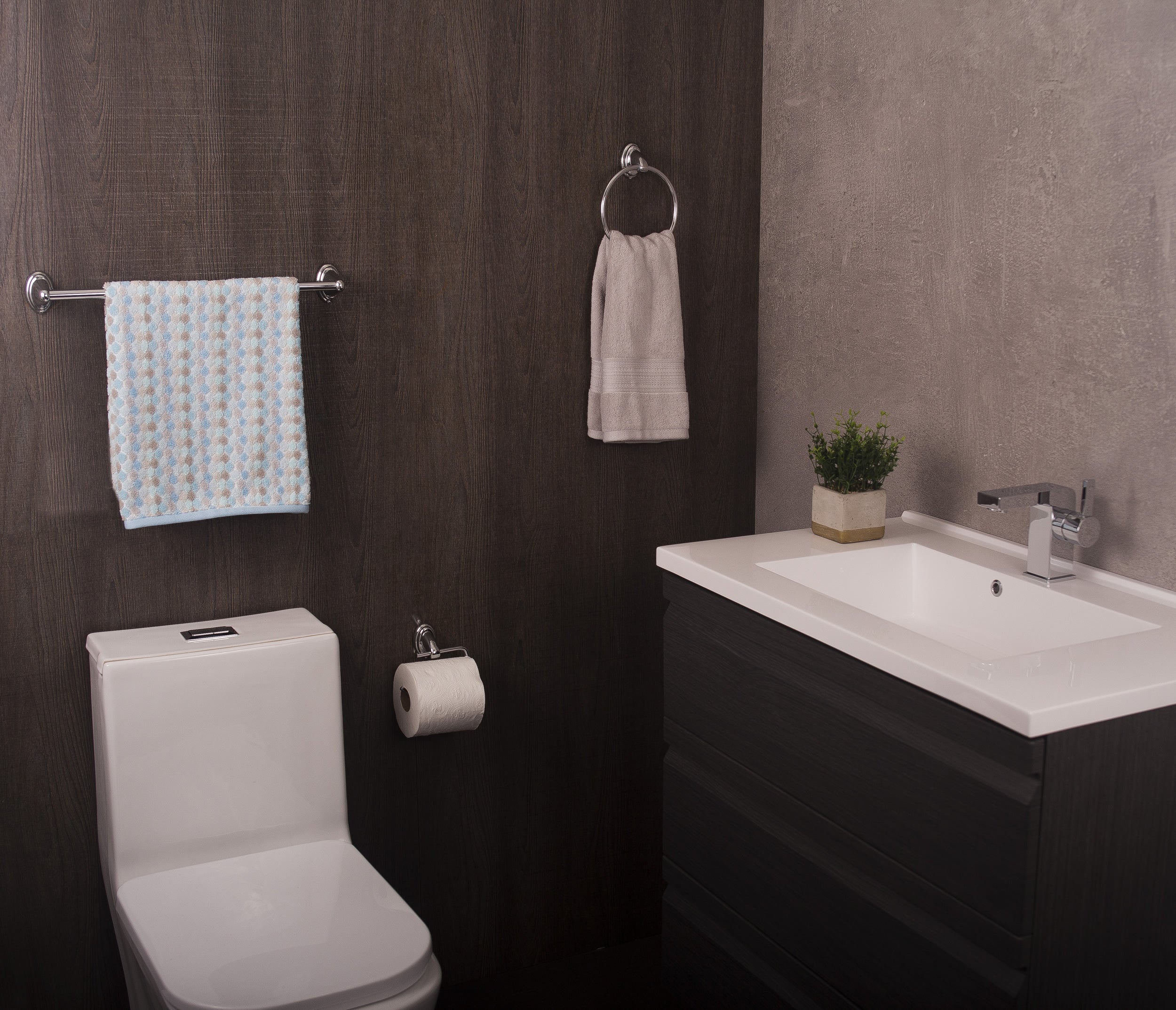 Juego de accesorios de baño DAX, 3 piezas, acero inoxidable, acabado cromado (DAX-G3100-CR)