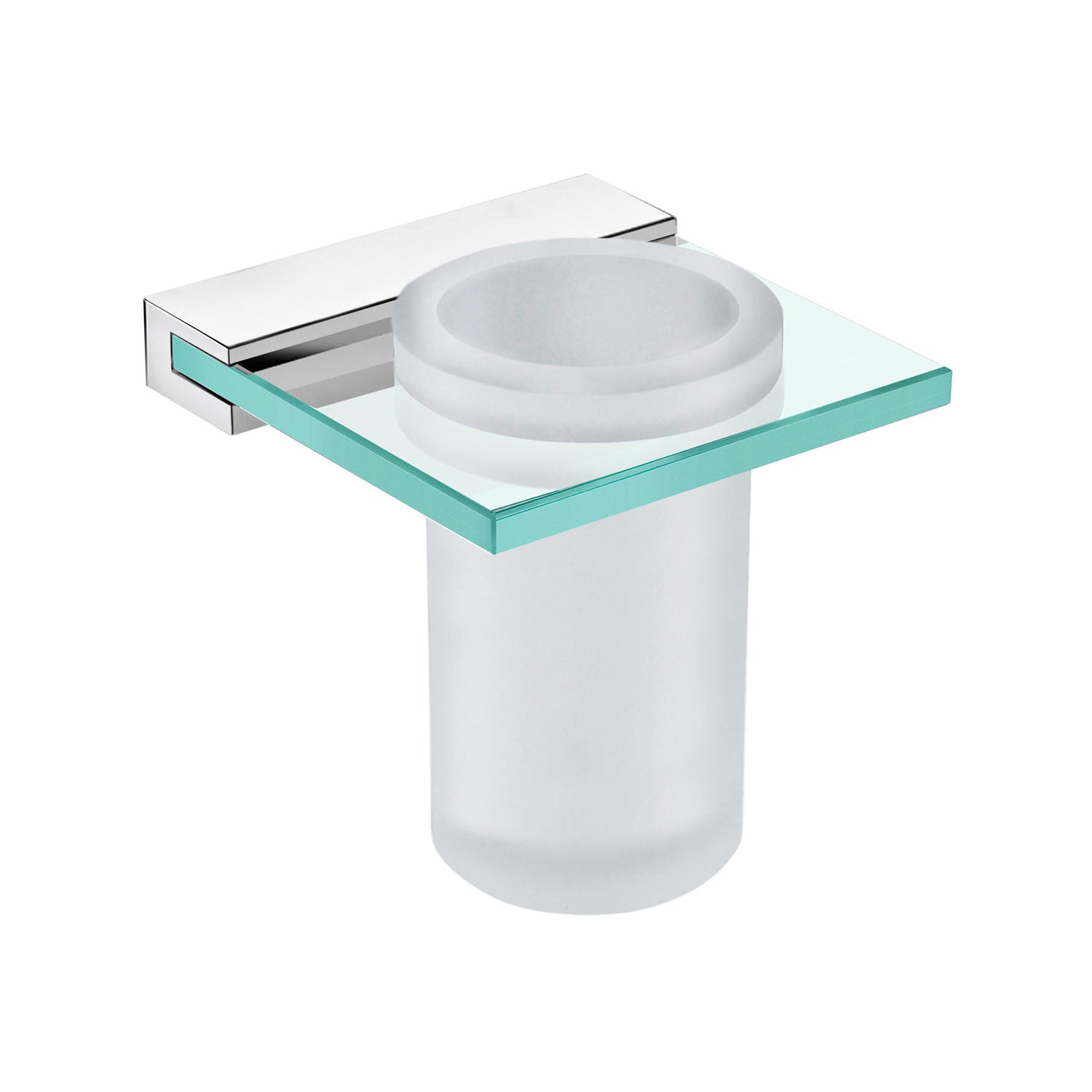 DAX Venice - Soporte para cepillo de dientes para vaso individual de baño, montaje en pared, vaso de vidrio templado con vidrio transparente, acabado cromado, 4-5/16 x 4-5/16 x 4-1/2 pulgadas (DAX-GDC060152-CR)