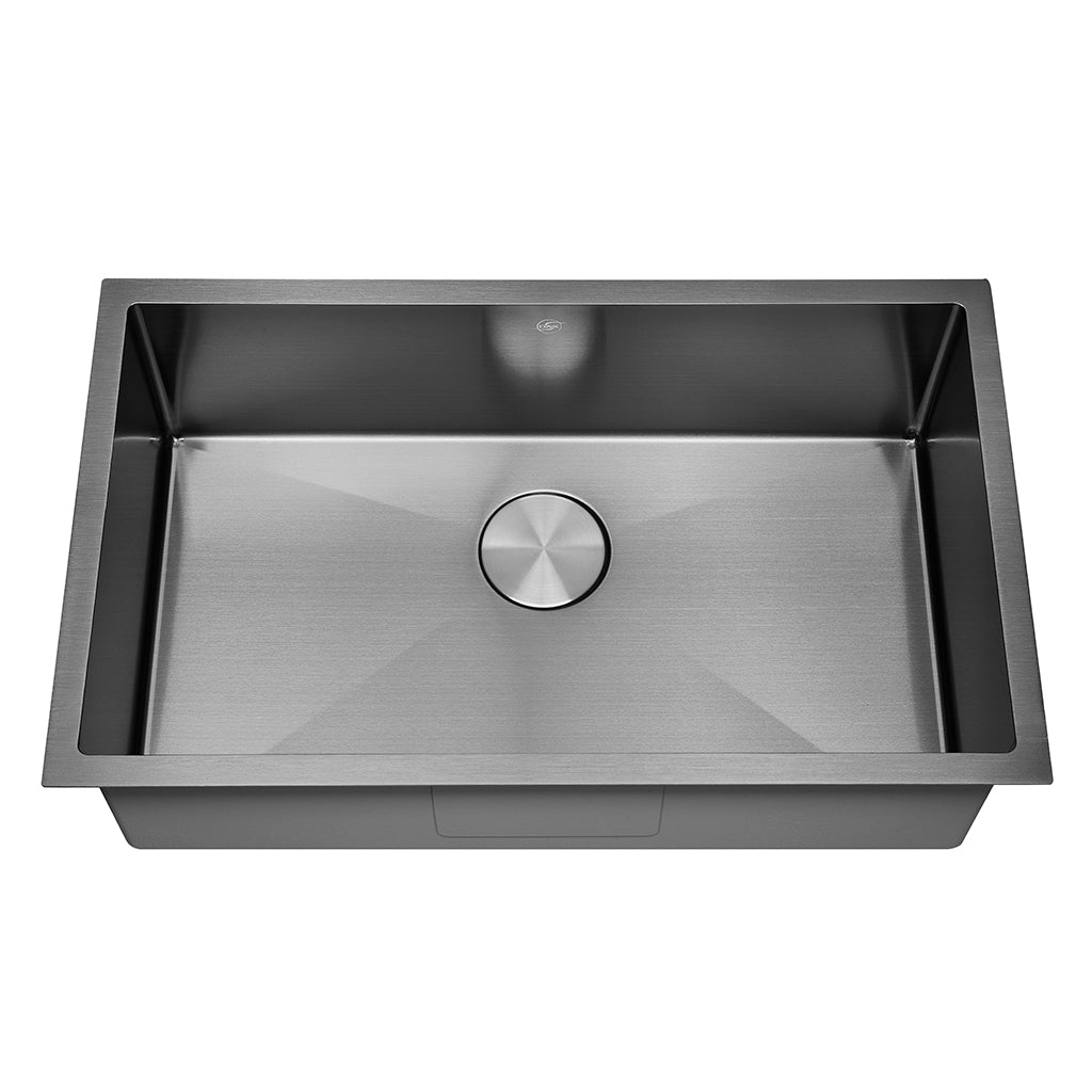 Fregadero de cocina DAX hecho a mano con nanómetro de una sola cubeta, acero inoxidable negro 304, accesorios incluidos (DAX-NB3018-R10)