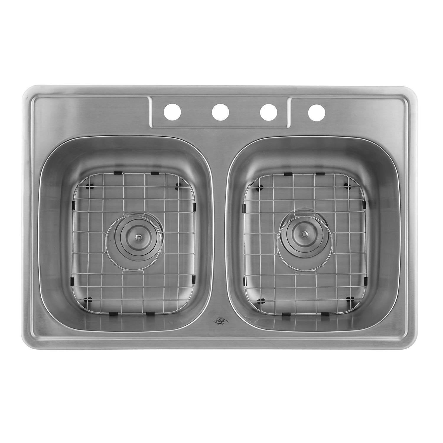 DAX 50/50 Fregadero de cocina de montaje superior de doble tazón, acero inoxidable calibre 20, acabado cepillado, 33 x 22 x 9 pulgadas (DAX-OM-3322)