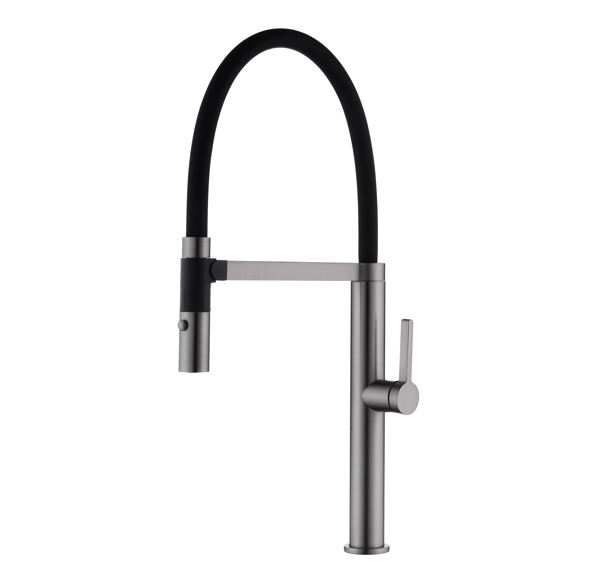 DAX Single Handle Pull Out Kitchen Faucet with Dual Sprayer, Brass Body and Shower Head, Gun Metal Finish, 9-3/16 x 21-5/8 Inches (DAX-S2417-01)
