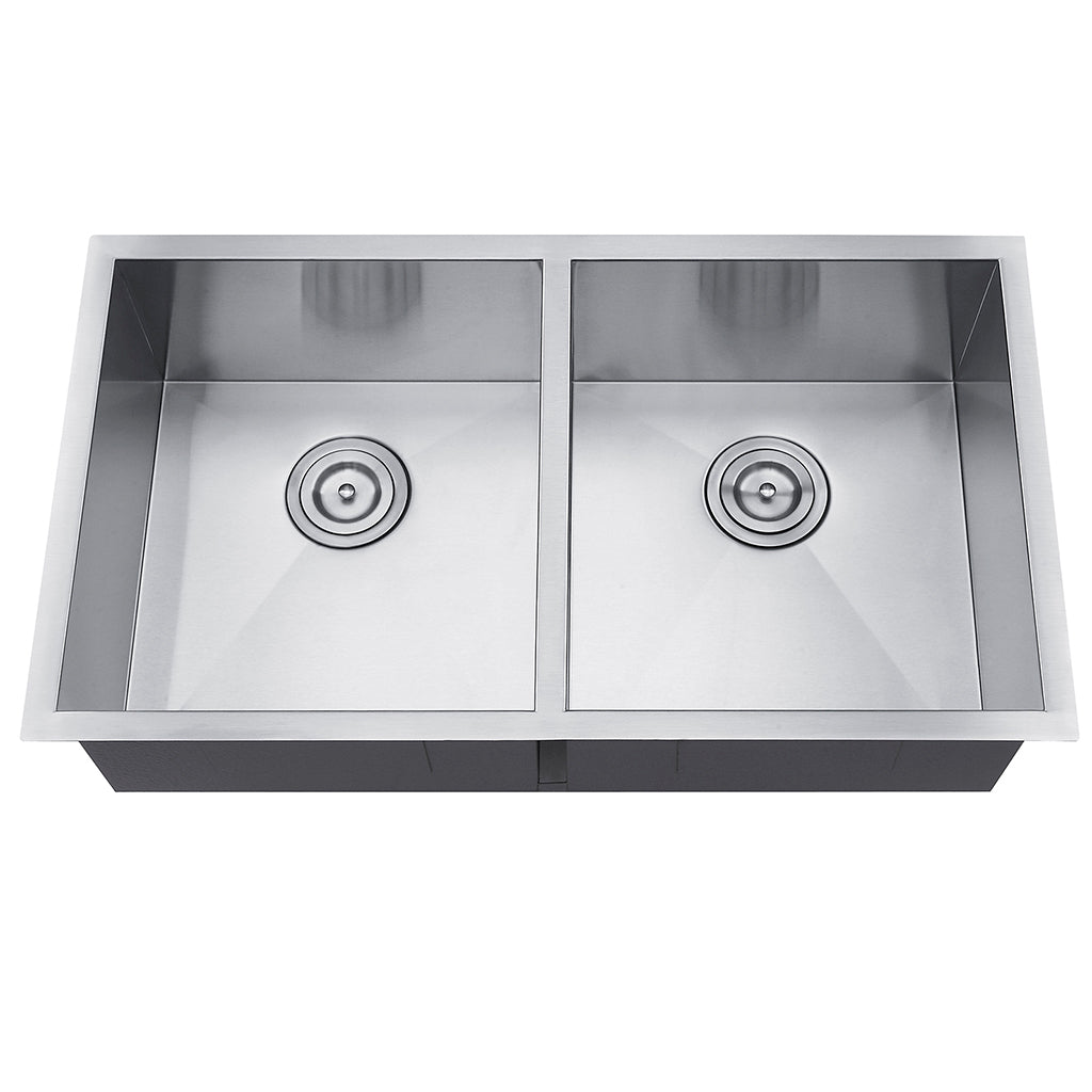 Fregadero de cocina bajo cubierta DAX hecho a mano 50/50 de doble cubeta. calibre 18 31" x 18" (DAX-SQ-3118A-X)