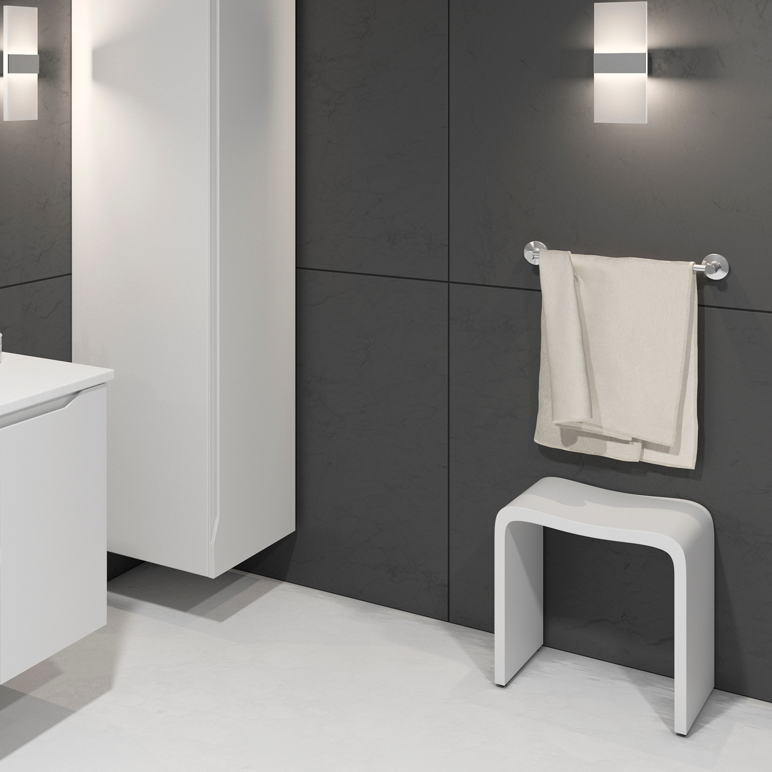 Taburete de baño de superficie sólida DAX, acabado blanco mate, 15-3/4 x 17-1/8 x 11-13/16 pulgadas (DAX-ST-02)