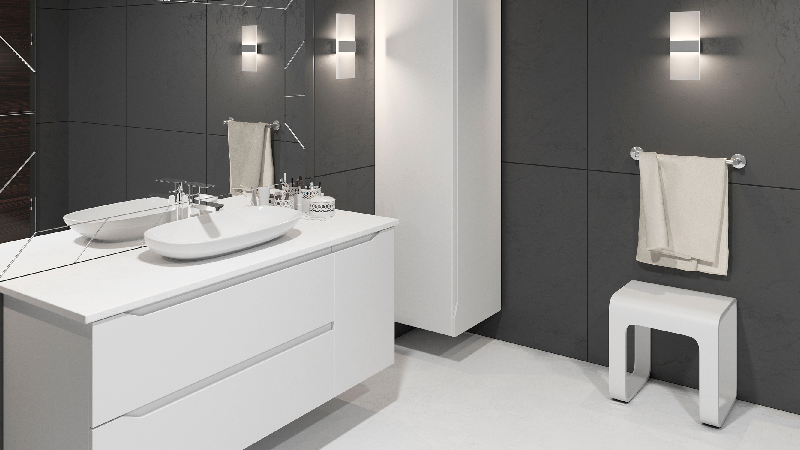 Taburete de baño de superficie sólida DAX - Blanco mate (DAX-ST-03)