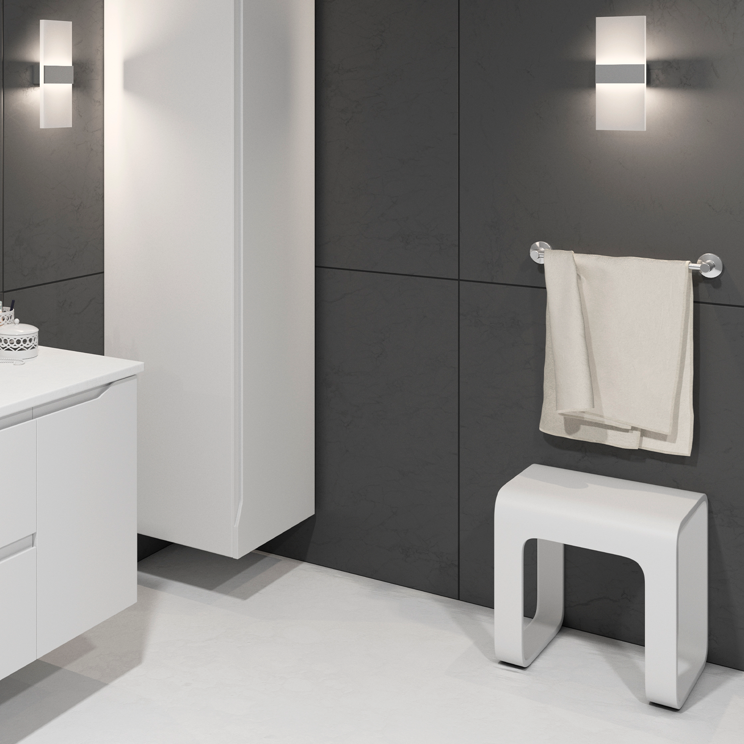 Taburete de baño de superficie sólida DAX - Blanco mate (DAX-ST-03)