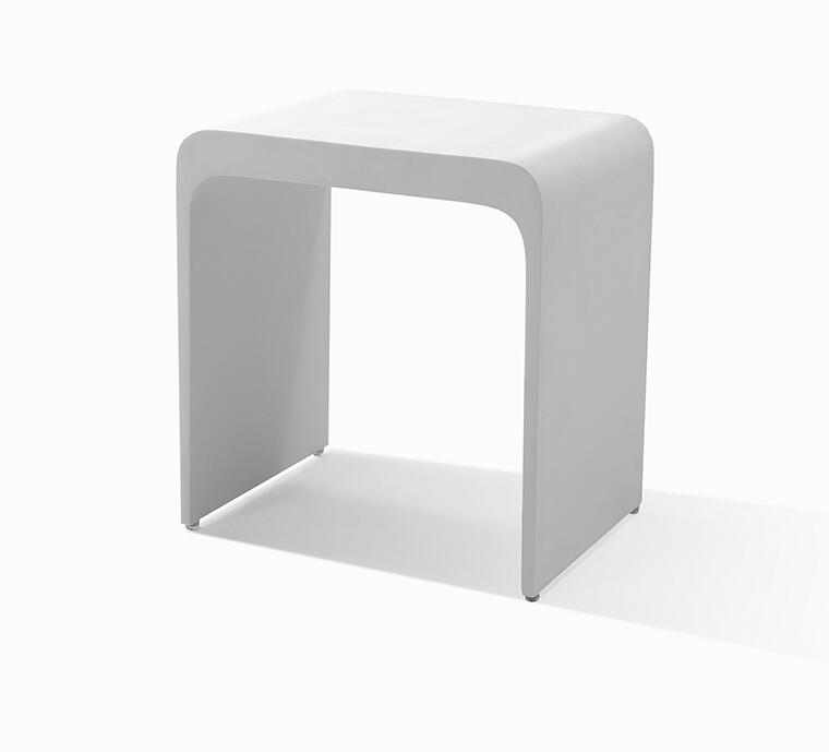 A modern white solid surface bathroom stool with a matte finish and sleek design, featuring a slip-resistant surface and handles for mobility. Order now at www.daxib.com