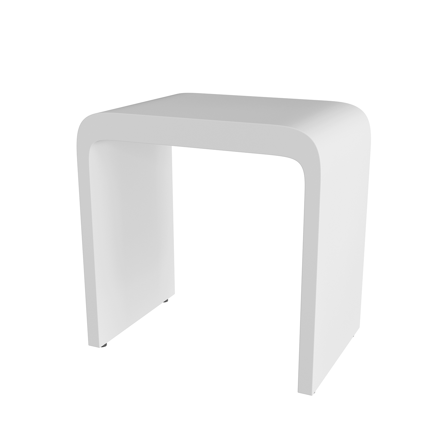 A modern white solid surface bathroom stool with a matte finish and sleek design, featuring a slip-resistant surface and handles for mobility. Order now at www.daxib.com