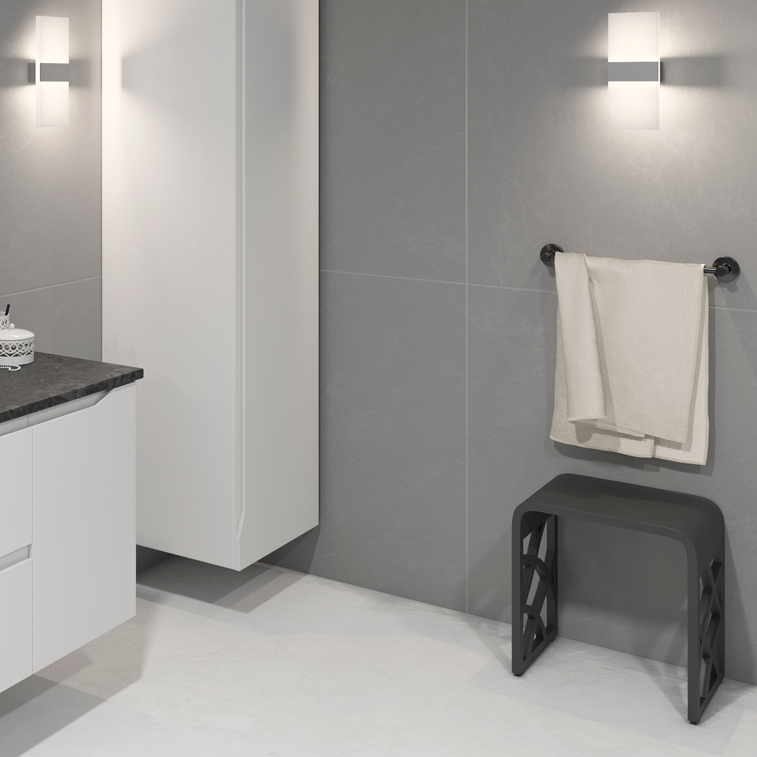 Taburete de baño de superficie sólida DAX - Negro mate (DAX-ST-05-B)