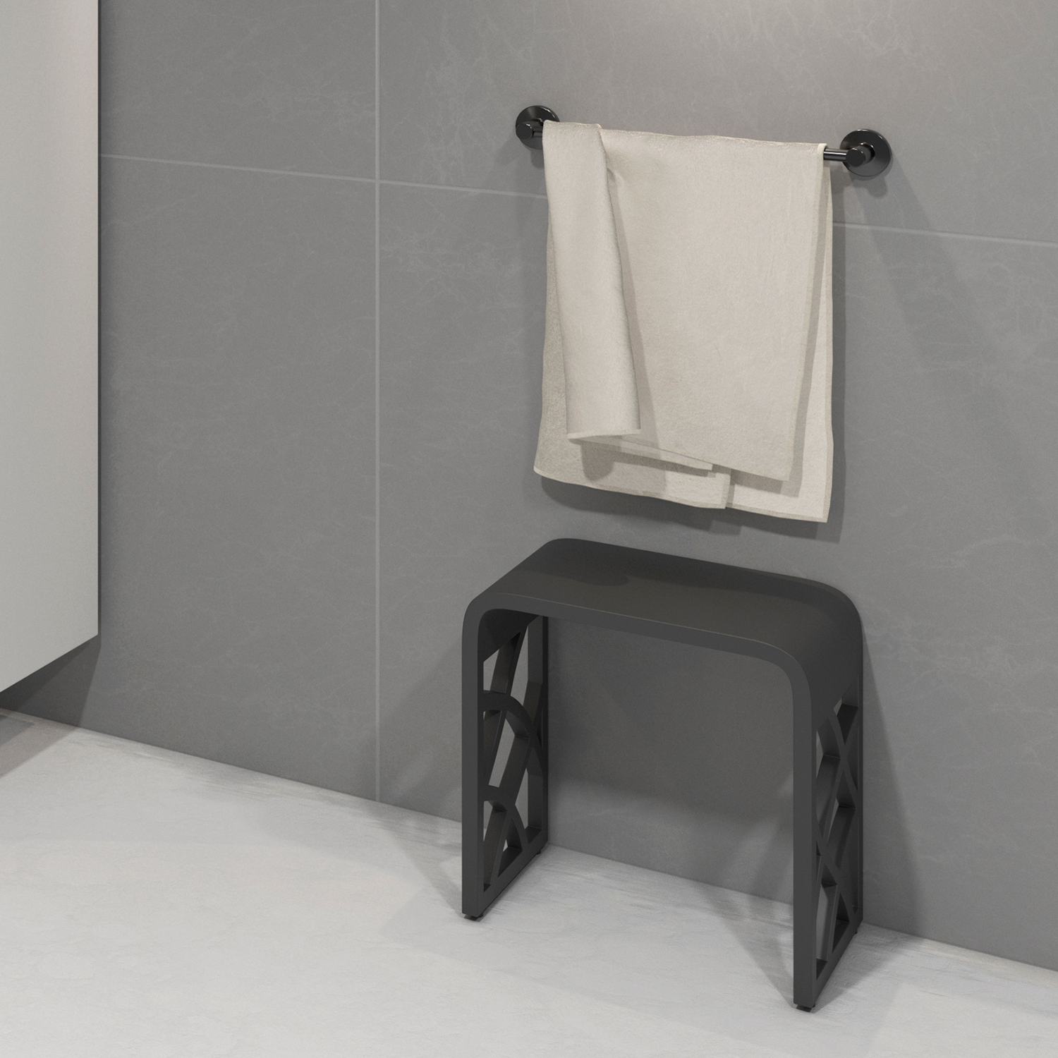 Taburete de baño de superficie sólida DAX - Negro mate (DAX-ST-05-B)