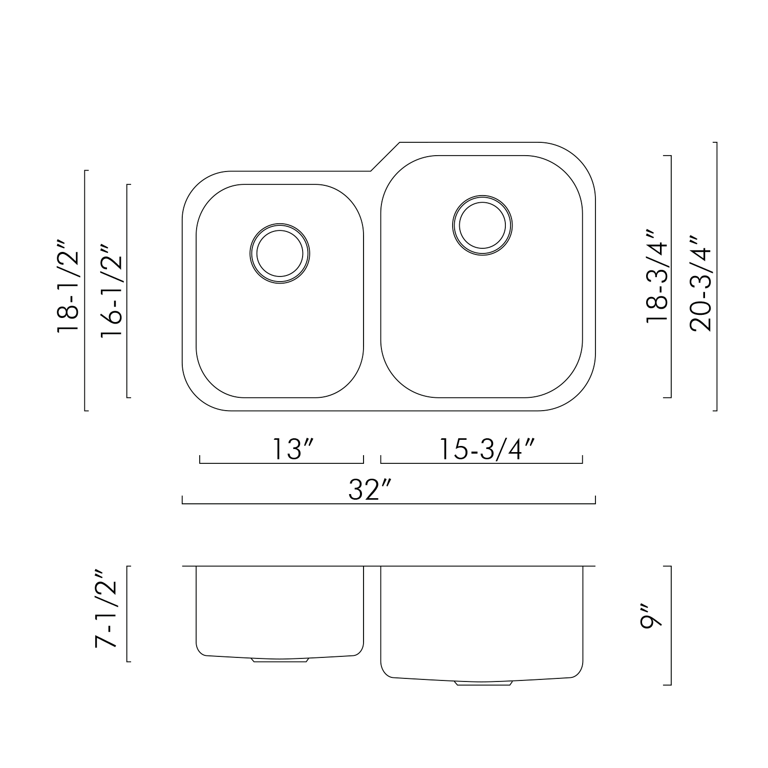 Fregadero de cocina DAX 40/60 de doble cuenco, acero inoxidable de calibre 18, acabado cepillado, 32 x 20-3/4 x 9 pulgadas (DAX-3120R)