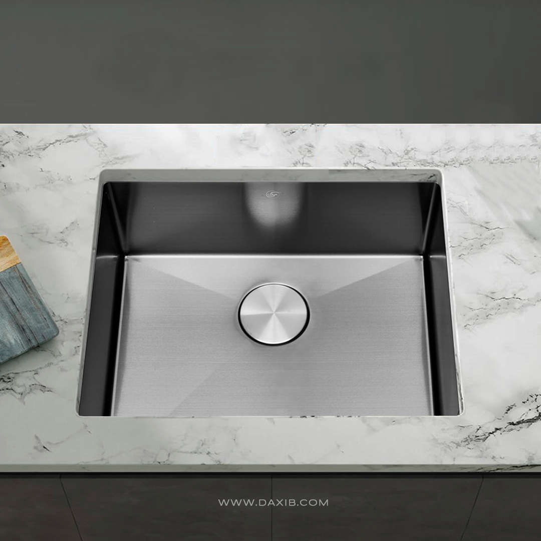 Fregadero de cocina DAX hecho a mano con nanómetro de una sola cubeta, acero inoxidable negro 304, accesorios incluidos (DAX-NB2318-R10)