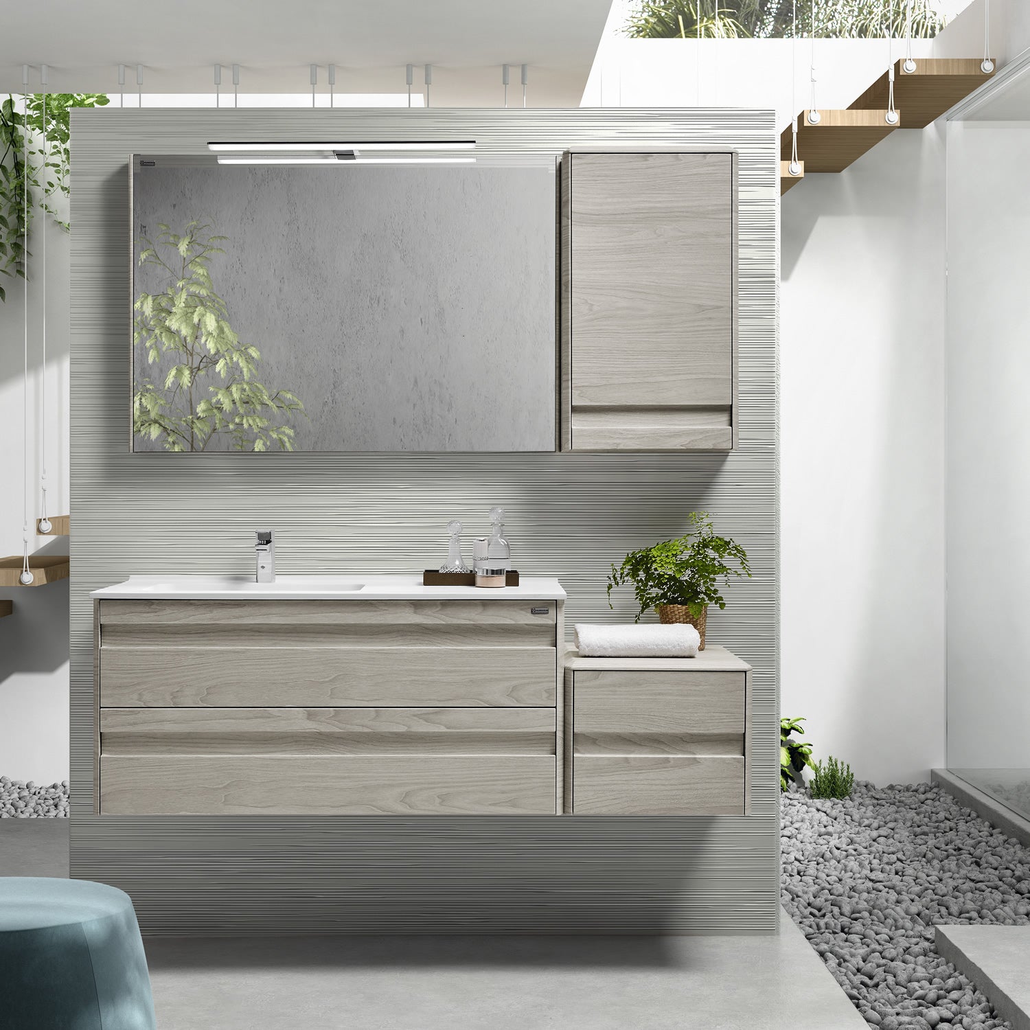 Mueble Lateral Pequeño 16", Montaje a Pared, 1 Puerta con Cierre Suave y Apertura a la Derecha, Cloud, Serie Barcelona de VALENZUELA