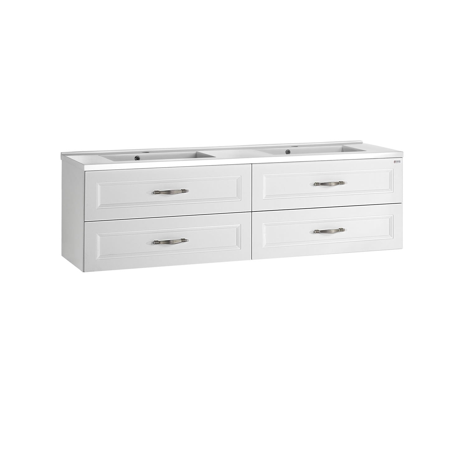 48" Double Vanity, Wall Mount, 4 Drawers with Soft Close, White, Serie Class by VALENZUELA