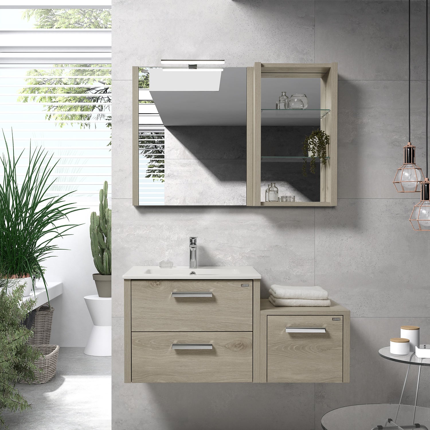32" Single Vanity, Wall Mount, 2 Drawers with Soft Close, Sand, Serie Nova by VALENZUELA