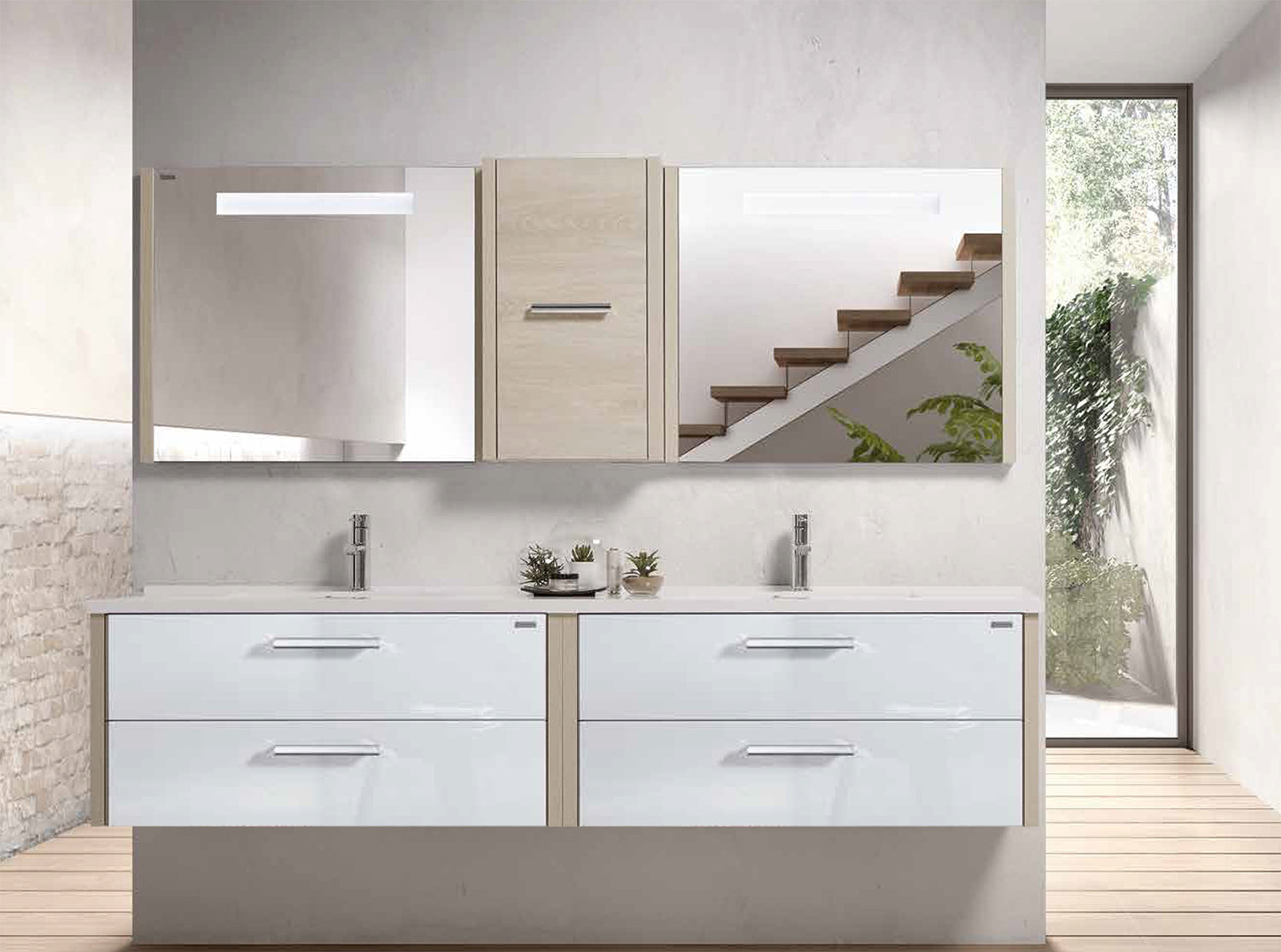 Double Vanity, Wall Mount, 4 Drawers with Soft Close, Serie Nova by VALENZUELA
