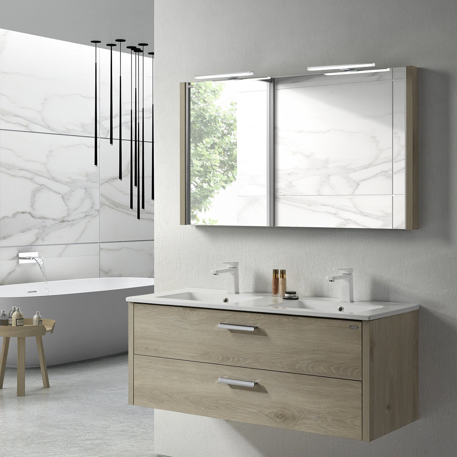 Double Vanity, Wall Mount, 4 Drawers with Soft Close, Serie Nova by VALENZUELA