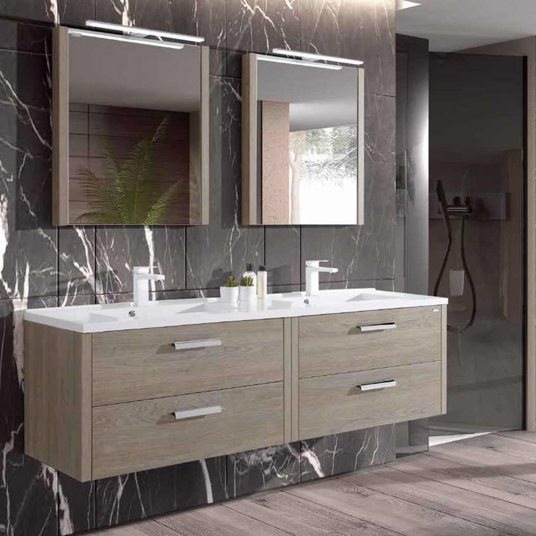 Double Vanity, Wall Mount, 4 Drawers with Soft Close, Serie Nova by VALENZUELA