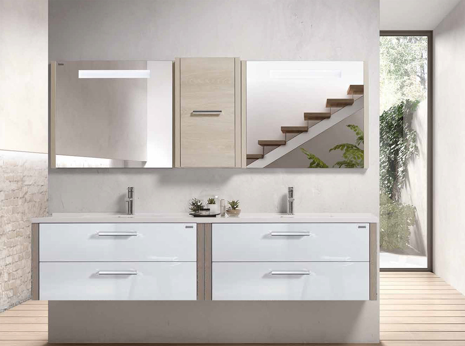 Double Vanity, Wall Mount, 4 Drawers with Soft Close, Serie Nova by VALENZUELA