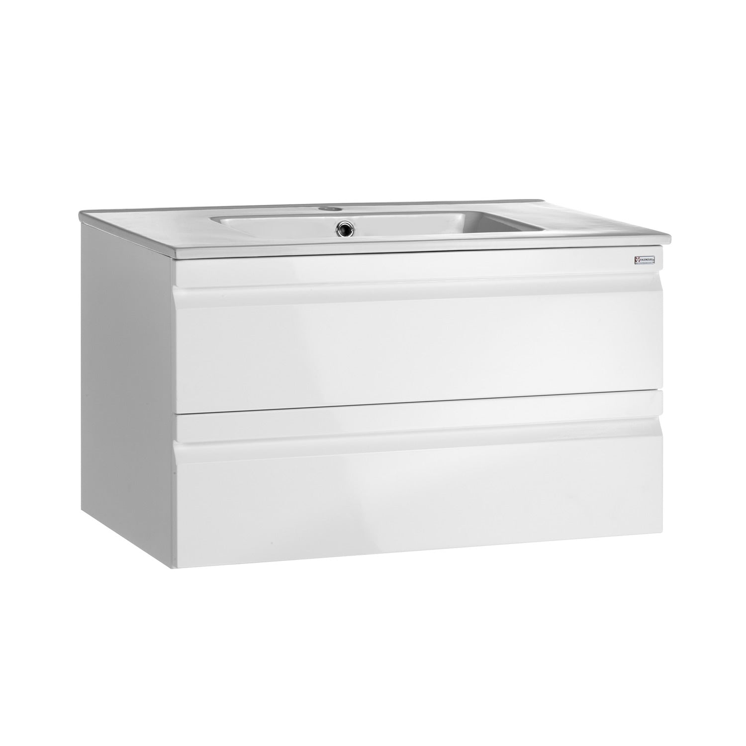 28" Single Vanity, Wall Mount, 2 Drawers with Soft Close, White Glossy, Serie Solco by VALENZUELA
