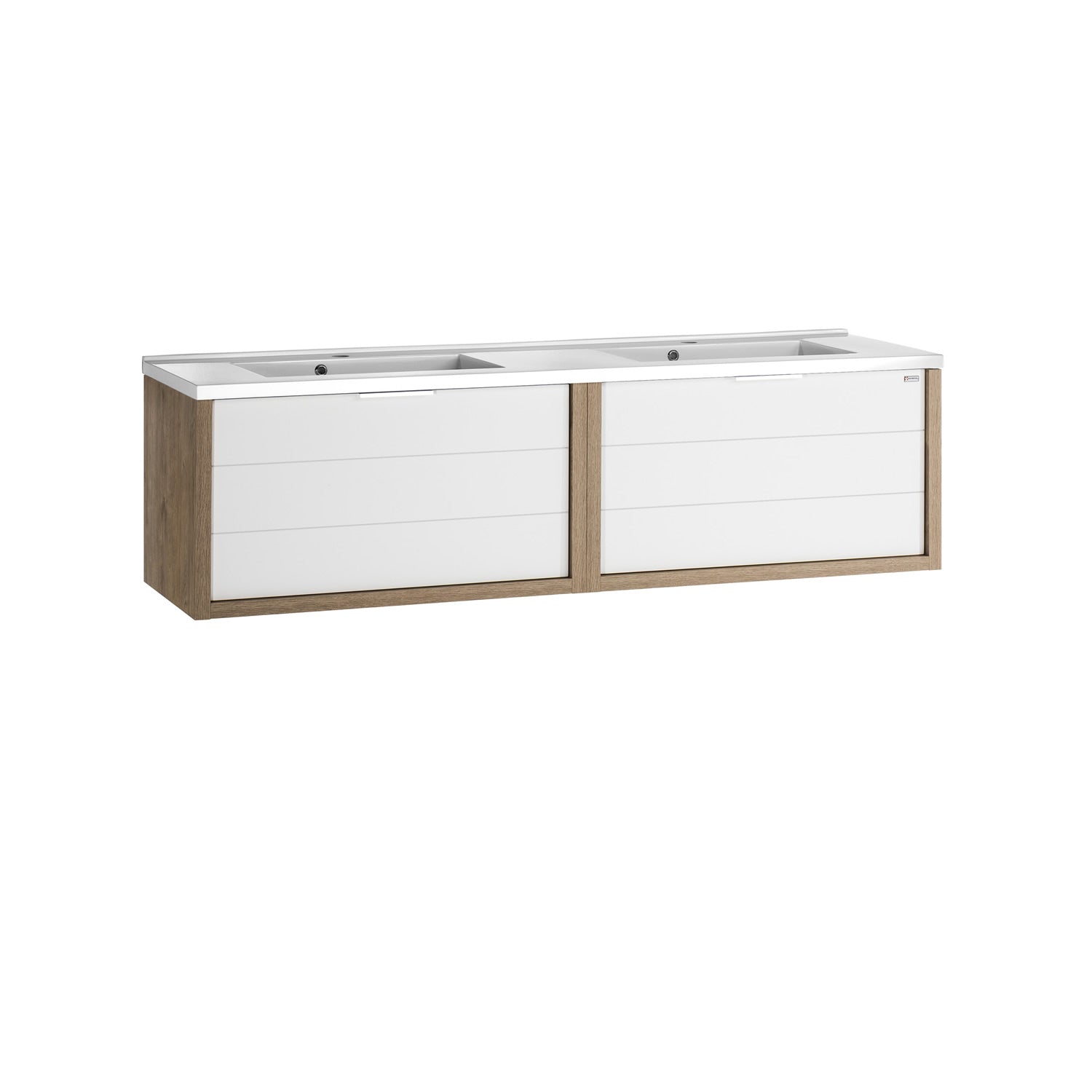 80" Double Vanity, Wall Mount, 2 Drawers with Soft Close, Oak - White, Serie Tino by VALENZUELA