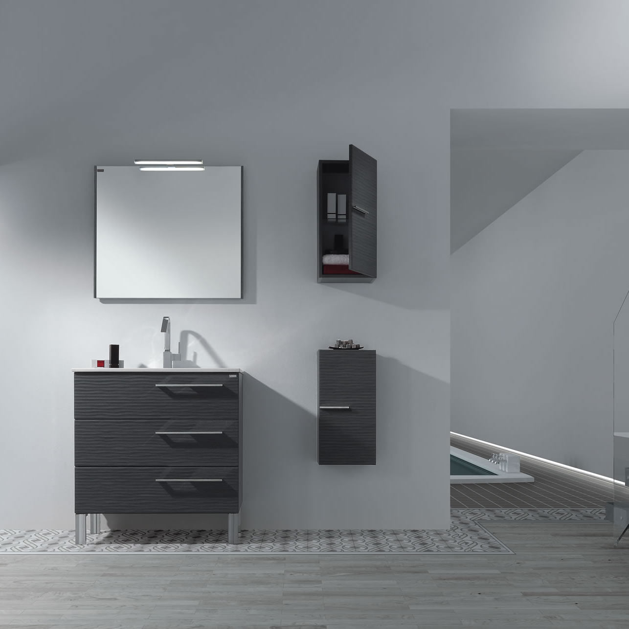 Single Vanity, Floor Mount, 3 Drawers with Soft Close, Serie Dune by VALENZUELA