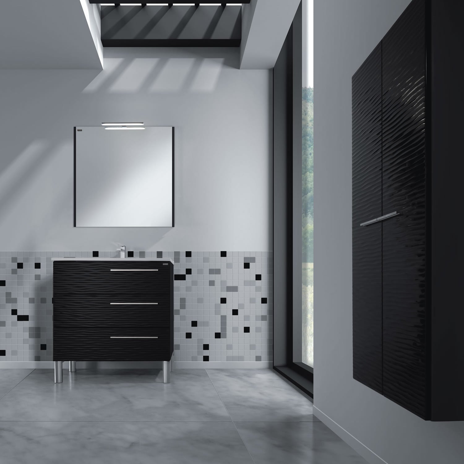 Single Vanity, Floor Mount, 3 Drawers with Soft Close, Serie Dune by VALENZUELA