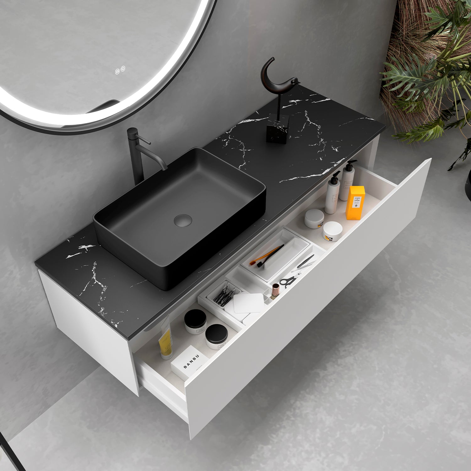 DAX Ceramic Rectangular Single Bowl Bathroom Vessel Basin White Matt / Matt Black (DAX-TRE53506035)