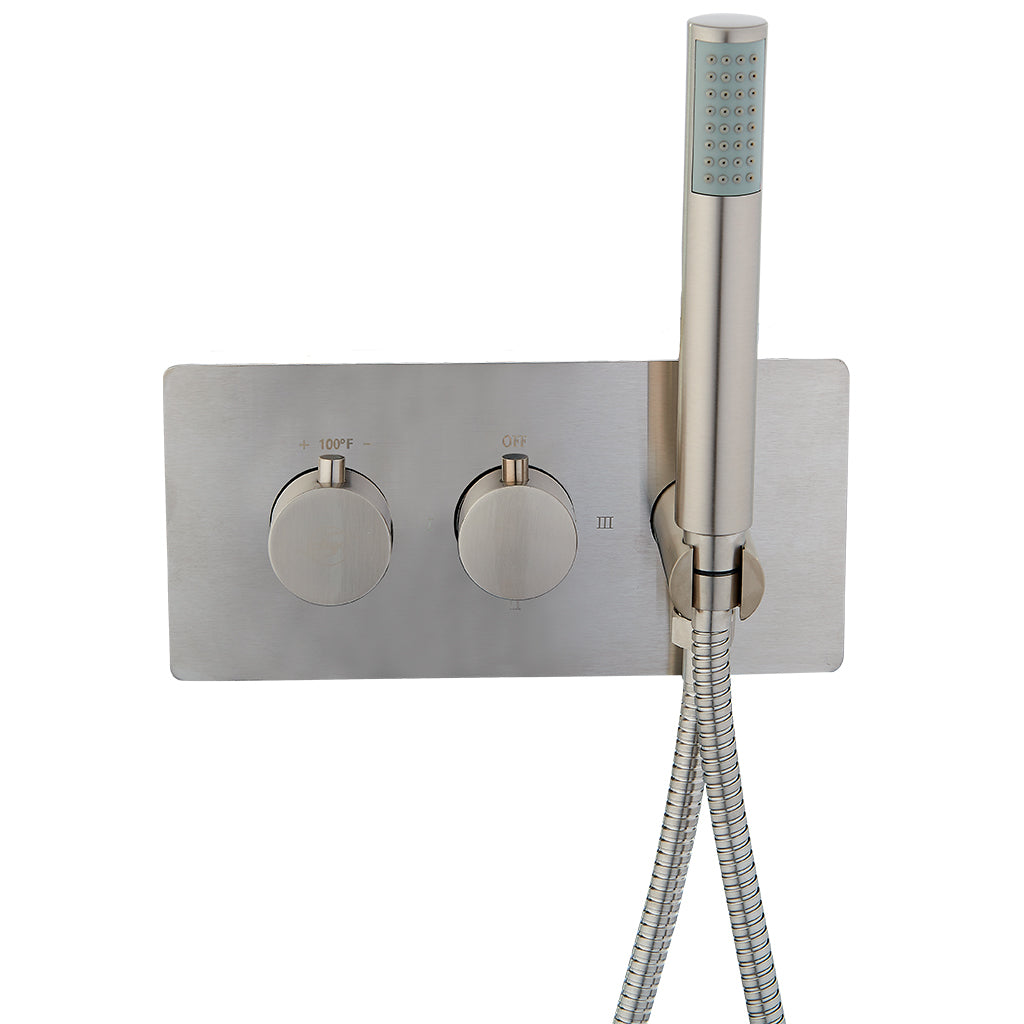 DAX Round Concealed Valve Thermostatic Mixer with 2/3 Function Diverter. Brushed Nickel Finish (DAX-1004-RD-BN)