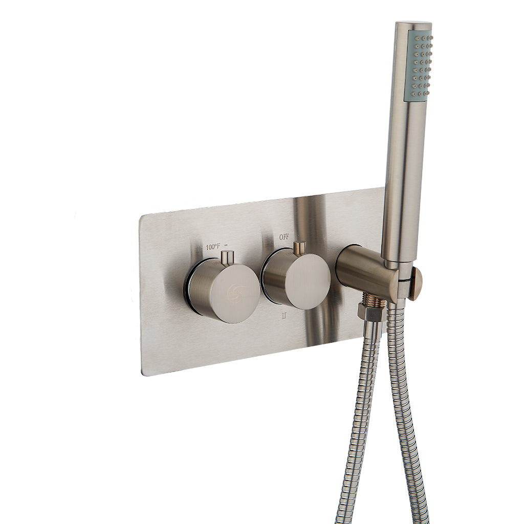 DAX Round Concealed Valve Thermostatic Mixer with 2/3 Function Diverter. Brushed Nickel Finish (DAX-1004-RD-BN)