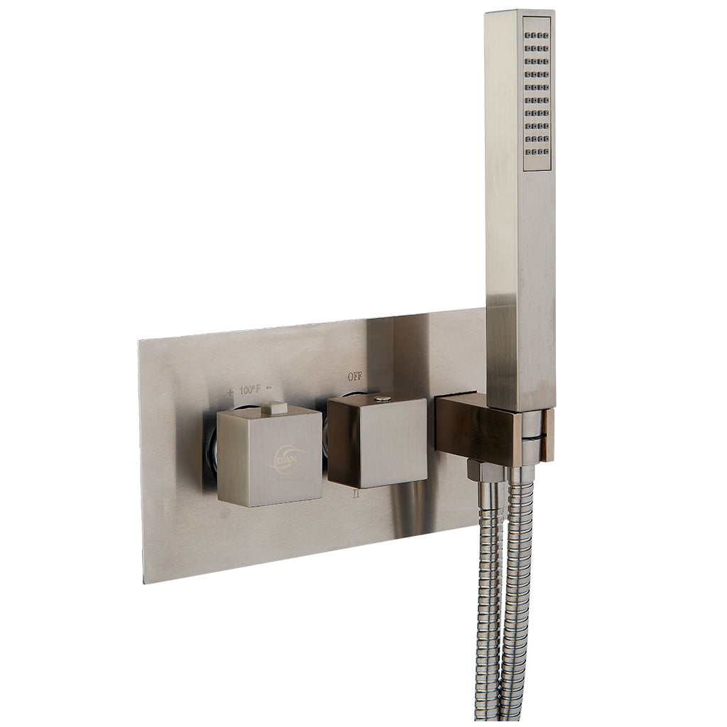 DAX Square Concealed Valve Thermostatic Mixer with 2/3 Function Diverter. Brushed Nickel Finish (DAX-1004-SQ-BN)