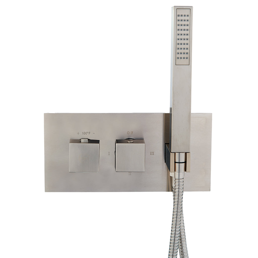 DAX Square Concealed Valve Thermostatic Mixer with 2/3 Function Diverter. Brushed Nickel Finish (DAX-1004-SQ-BN)