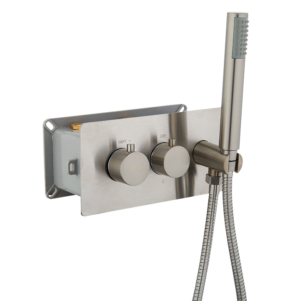 DAX Round Concealed Valve Thermostatic Mixer with 2/3 Function Diverter. Brushed Nickel Finish (DAX-1004-RD-BN)