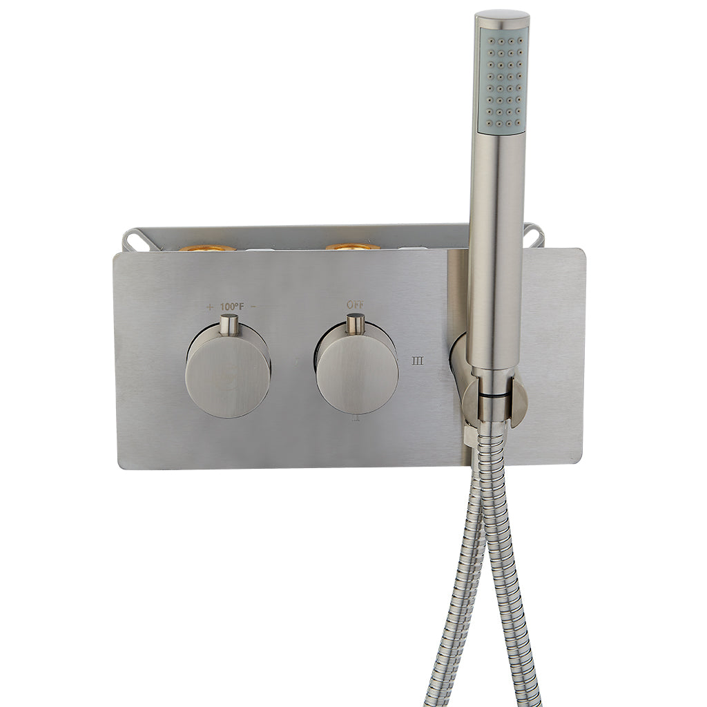 DAX Round Concealed Valve Thermostatic Mixer with 2/3 Function Diverter. Brushed Nickel Finish (DAX-1004-RD-BN)