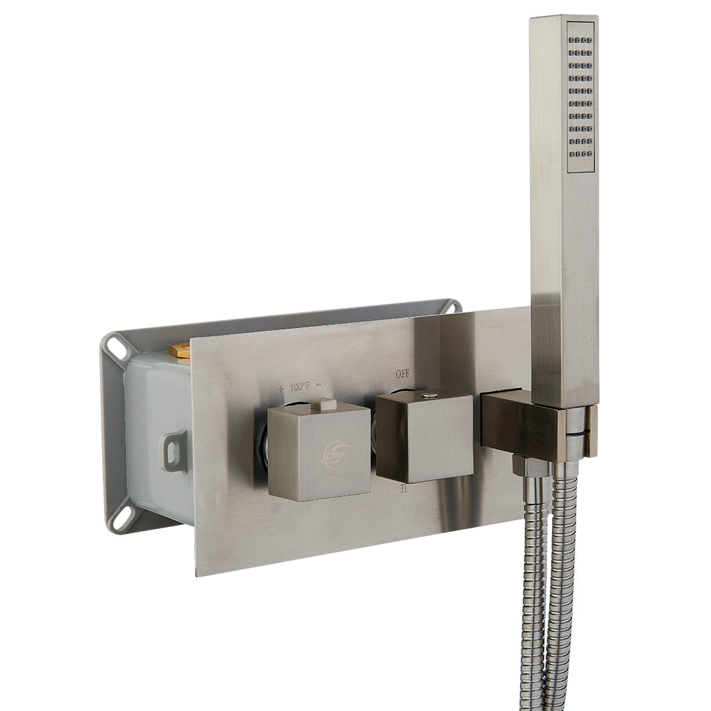 DAX Square Concealed Valve Thermostatic Mixer with 2/3 Function Diverter. Brushed Nickel Finish (DAX-1004-SQ-BN)