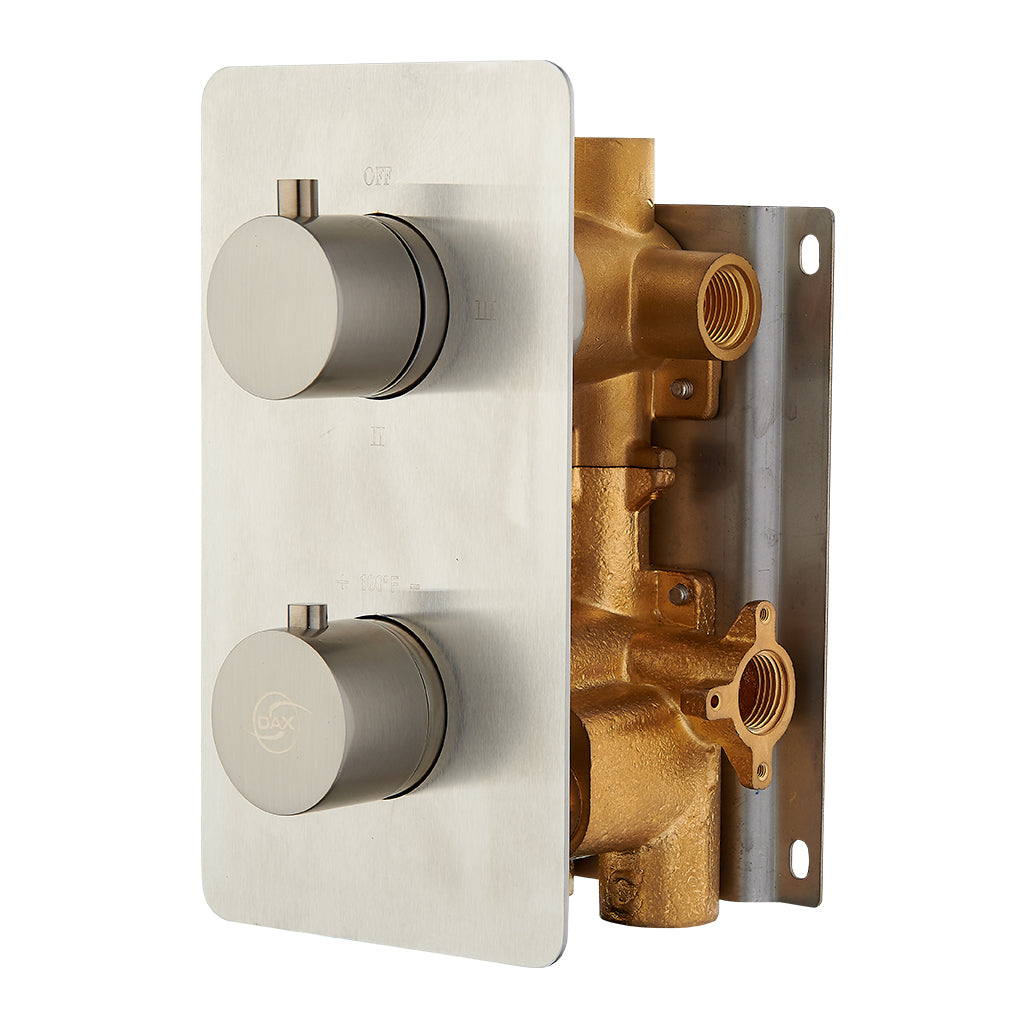 DAX Round Concealed Valve. thermostatic Mixer with 2/3 Function Diverter. Brushed Nickel Finish (DAX-1054-RD-BN)