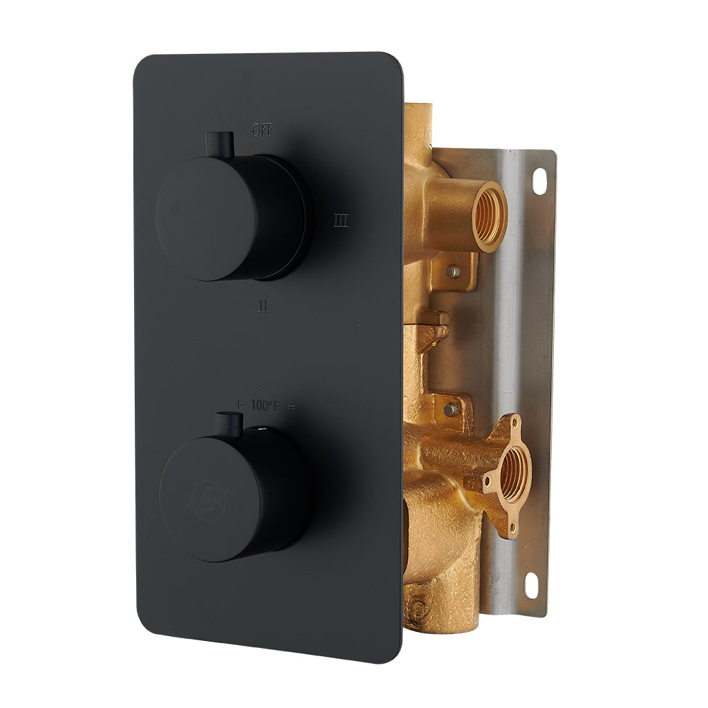 DAX Round Concealed Valve. thermostatic Mixer with 2/3 Function Diverter. Matte Black Finish (DAX-1054-RD-BL)
