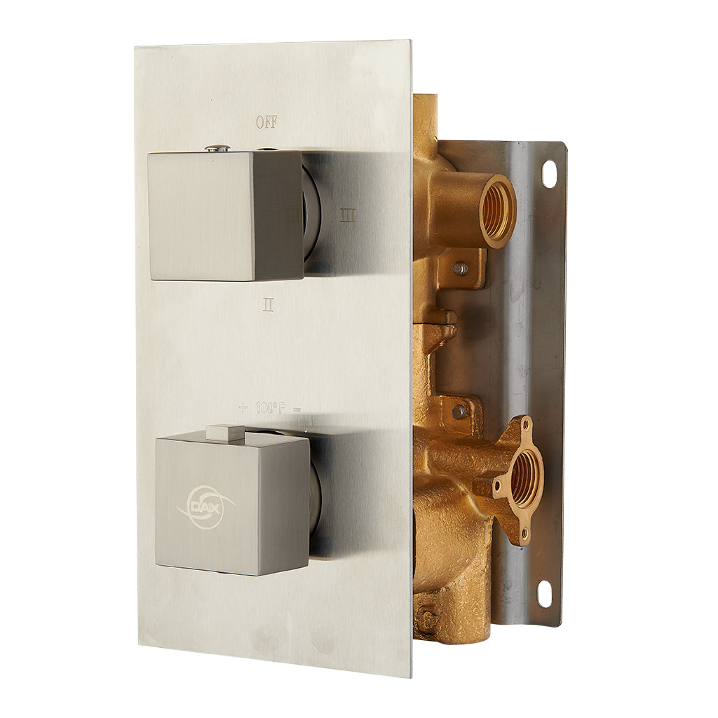 DAX Square Concealed Valve. thermostatic Mixer with 2/3 Function Diverter. Brushed Nickel Finish (DAX-1054-SQ-BN)